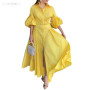 Puff Sleeve Lapel Collar Button Maxi Shirt Dress