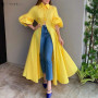 Puff Sleeve Lapel Collar Button Maxi Shirt Dress