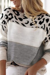 Cozy Leopard Contrast Pullover Sweater: Perfect for Autumn and Winter 