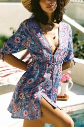 Summer Breeze Floral Laceup Beach Bohemian Mini Sundress