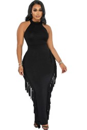 Elegant Sleeveless Tassel Bodycon Stretch Maxi Skirt Set