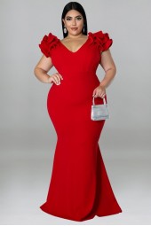 Plus Size Elegant Ruffle Butterfly Sleeve Dress: Perfect for Summer Evening Proms