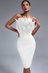 Stunning White Feather Midi Dress - Perfect for Any Special Occasion