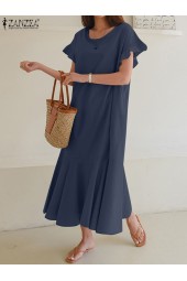 Elegant Ruffles Hem Short Sleeve Summer Casual Sundress Robe Dress