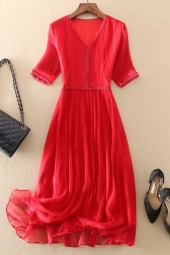 Real Summer Elegance: Red Office Holiday Beach Dress for Women