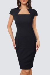 Office Perfect: Slim Fit Notch Neck Cap Sleeve Pencil Dress