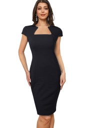 Niceforever Summer Classy Square Collar Elegant Bodycon Business Dress