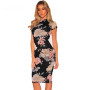 Floral Short Sleeve Bodycon Knee Length Plus Size Pencil Dress