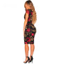 Floral Short Sleeve Bodycon Knee Length Plus Size Pencil Dress