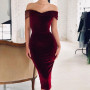 Off Shoulder Velvet Bodycon Mini Dress