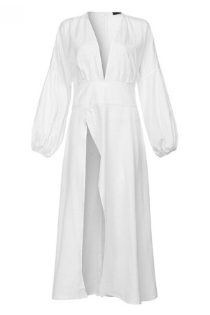 Asymmetric Lantern Sleeve Plus Size Long Blouse