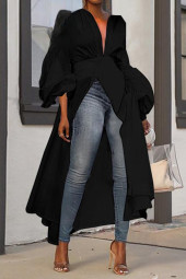 Asymmetric Lantern Sleeve Plus Size Long Blouse