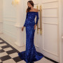 Sequin Off Shoulder Long Sleeve Mermaid Maxi Dress
