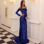 Sequin Off Shoulder Long Sleeve Mermaid Maxi Dress