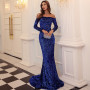 Sequin Off Shoulder Long Sleeve Mermaid Maxi Dress
