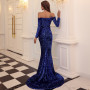 Sequin Off Shoulder Long Sleeve Mermaid Maxi Dress
