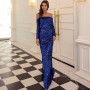 Sequin Off Shoulder Long Sleeve Mermaid Maxi Dress