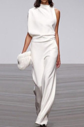 One Shoulder Sleeveless Wide Leg Jumpsuit