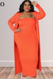 Cozy Winter Style: Plus Size Long Sleeve Coat & Tube Top Dress Set