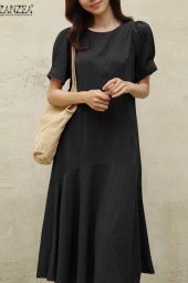 Stylish V-Neck Puff Sleeve Beach Sundress for Summer Holidays