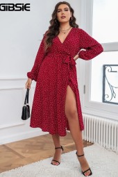 Boho-inspired Polka Dot V-neck Belted Split Long Dress for Summer