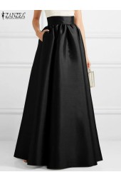Autumn Satin Skirt: Floor Length Solid High Waist Dress