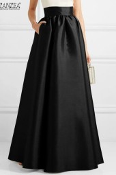 Autumn Satin Skirt: Floor Length Solid High Waist Dress