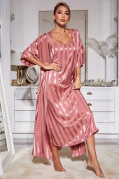 Silk-like Luxury Pajama Robe Set Homewear Suit