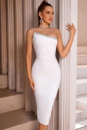 Shimmery White Bandage Bodycon Dress for Celebrity Events