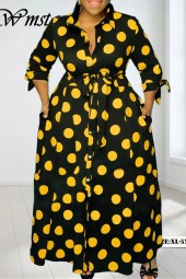 Plus Size Dot With Pockets Slashes Maxi Dress