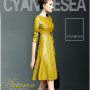 Faux Leather O-Neck Long Sleeve Slim A-Line Dress