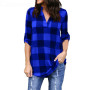 Plaid V-Neck Long Sleeve Loose Plus Size Shirt