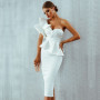 One Shoulder Ruffle Bodycon Midi Dress