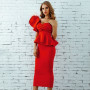 One Shoulder Ruffle Bodycon Midi Dress