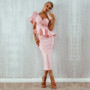 One Shoulder Ruffle Bodycon Midi Dress