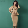 One Shoulder Ruffle Bodycon Midi Dress