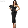 One Shoulder Ruffle Bodycon Midi Dress