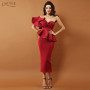 One Shoulder Ruffle Bodycon Midi Dress