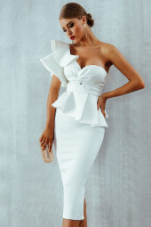 One Shoulder Ruffle Bodycon Midi Dress