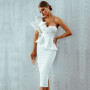 One Shoulder Ruffle Bodycon Midi Dress