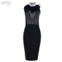 Feather Beaded High Neck Sleeveless Bodycon Bandage Dress