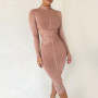 Turtleneck Ribbed Rayon Long Sleeve Bodycon Midi Bandage Dress
