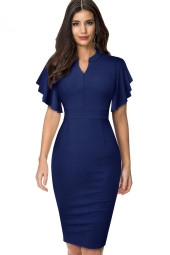 Ruffle V-Neck Butterfly Sleeve Bodycon Pencil Dress