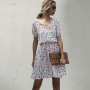 Floral Ruffle V-Neck Short Sleeve A-Line Mini Dress