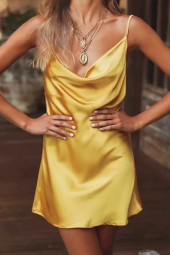 Spaghetti Strap Square Neck Backless Satin Mini Slip Dress