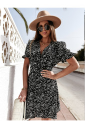 Summer Chic: Aline Streetwear Singlebreasted V-Neck Dress with Ruffles and Slim Waistline