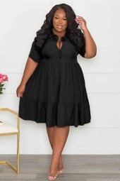 Plus Size Summer Solid Elegant Casual Cute Ball Gown Shirts Mini Dress - Perfect for Any Occasion