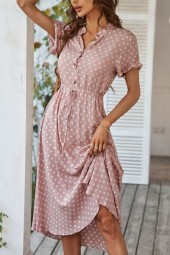 Polka Dot Shirt Casual Midi Beach Dress - Loose Sundress