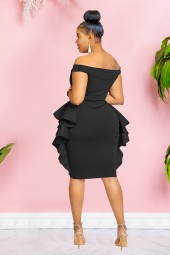 Off Shoulder Ruffles Vneck Bodycon Club Evening Dress with Zipper