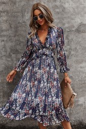 Floral Butterfly Sleeve Chiffon Dress - High Waist Casual Summer